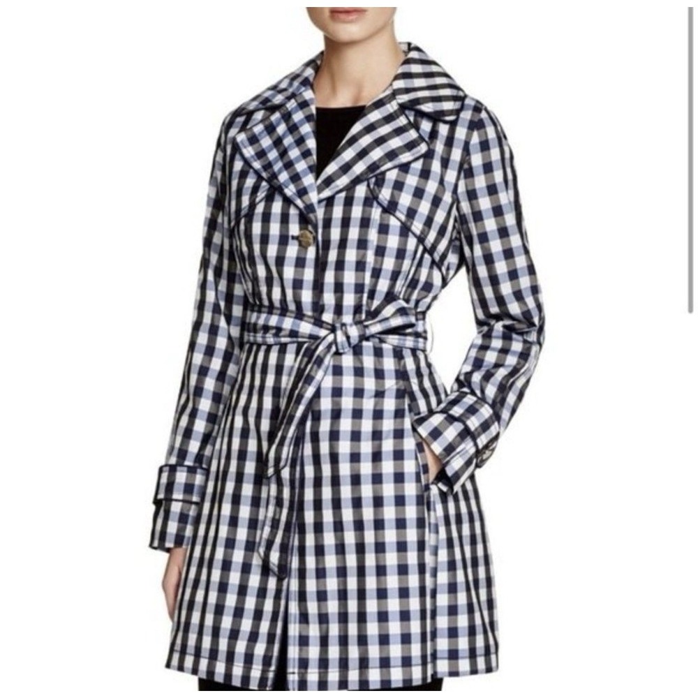 Laundry By Shelli Segal Blue/ Black Checkered Double Breasted Trenchcoat